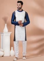 Banarasi Dhupion Silk White Navy Blue Festival Wear Weaving Kurta Pajama